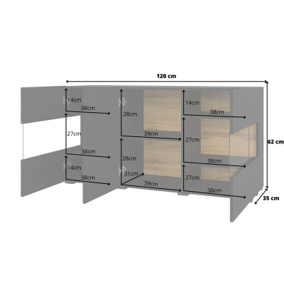 Trojdverová presklená komoda BONA - čierna / wotan