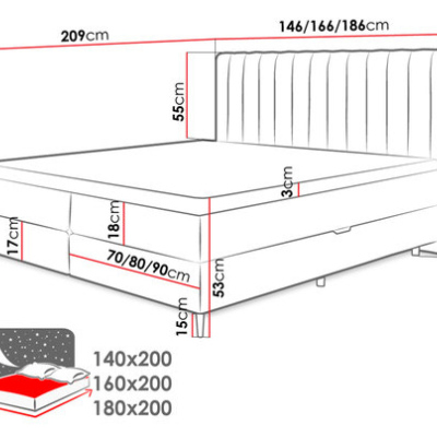 Kontinentálna manželská posteľ 160x200 AMADORA - šedá + topper ZDARMA