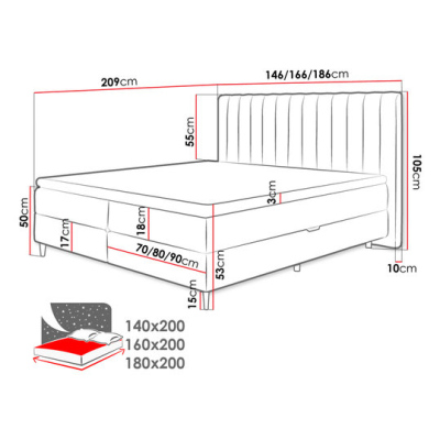 Kontinentálna manželská posteľ 140x200 AMADORA - béžová + topper ZDARMA