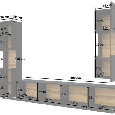 Veľká obývacia stena BONA - čierna / wotan