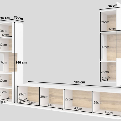 Veľká obývacia stena BONA - biela / wotan