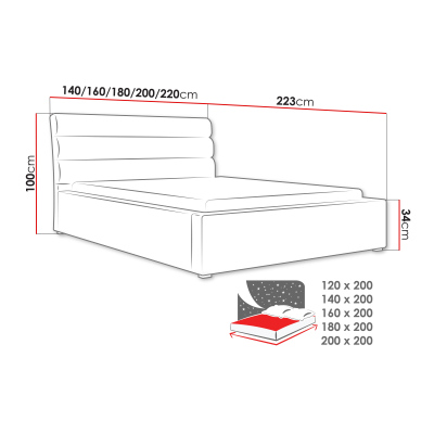 Manželská posteľ s úložným priestorom a roštom 200x200 BORZOW - svetlá šedá
