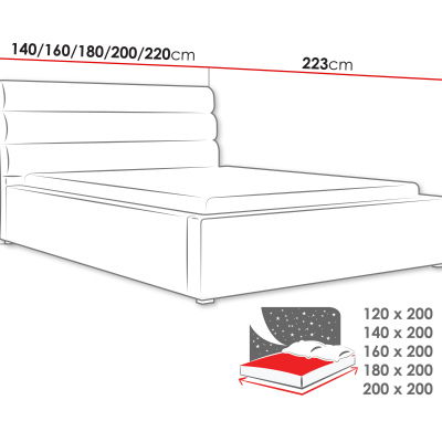 Manželská čalúnená posteľ s roštom 180x200 BORZOW - šedá 2