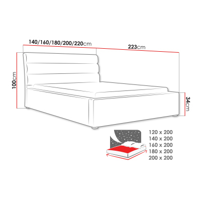 Manželská posteľ s úložným priestorom a roštom 140x200 BORZOW - šedá 2