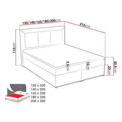 Manželská kontinentálna posteľ 180x200 GOSTORF 1 - čierna + topper ZDARMA