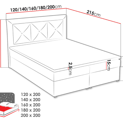 Manželská kontinentálna posteľ 180x200 GOSTORF 2 - svetlá šedá + topper ZDARMA