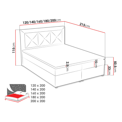 Manželská kontinentálna posteľ 180x200 GOSTORF 2 - svetlá šedá + topper ZDARMA