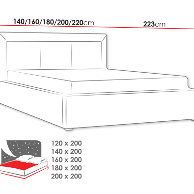 Manželská posteľ s úložným priestorom a roštom 200x200 GOSTORF 3 - tmavá šedá