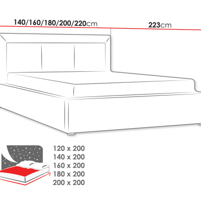 Manželská posteľ s úložným priestorom a roštom 180x200 GOSTORF 3 - tmavá šedá