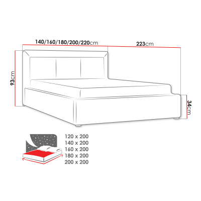 Manželská posteľ s úložným priestorom a roštom 180x200 GOSTORF 3 - tmavá šedá