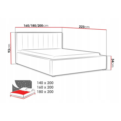 Manželská posteľ s úložným priestorom a roštom 180x200 TARNEWITZ 2 - čierna