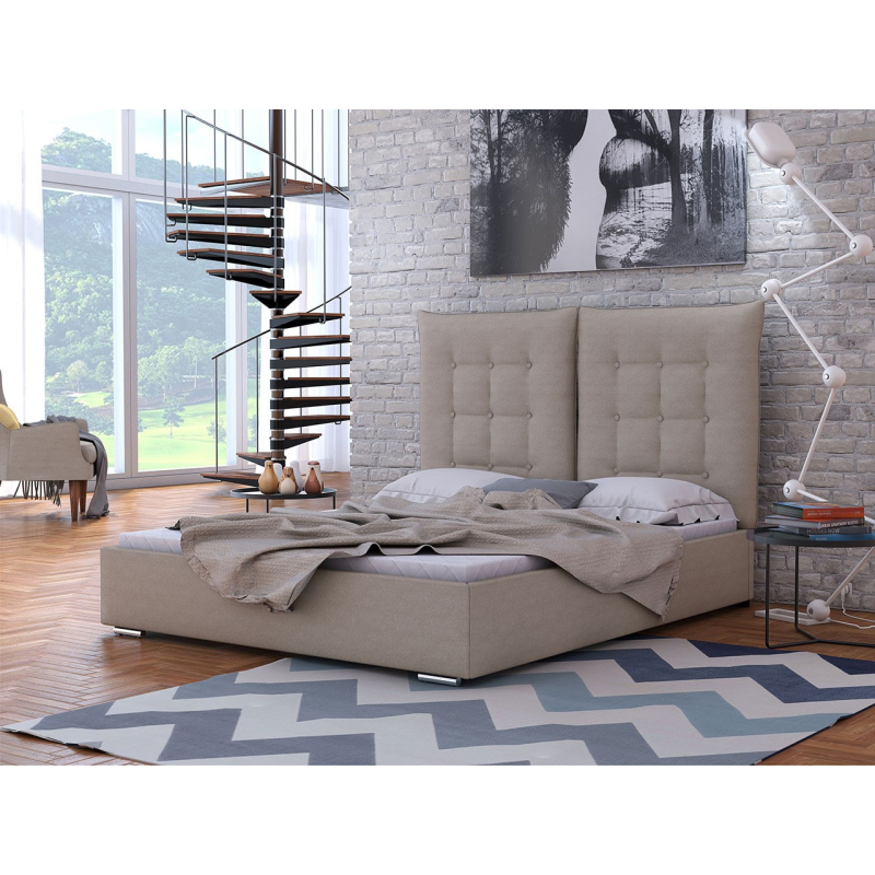Čalúnená posteľ s vysokým čelom a úložným priestorom 180x200 DASSOW - béžová