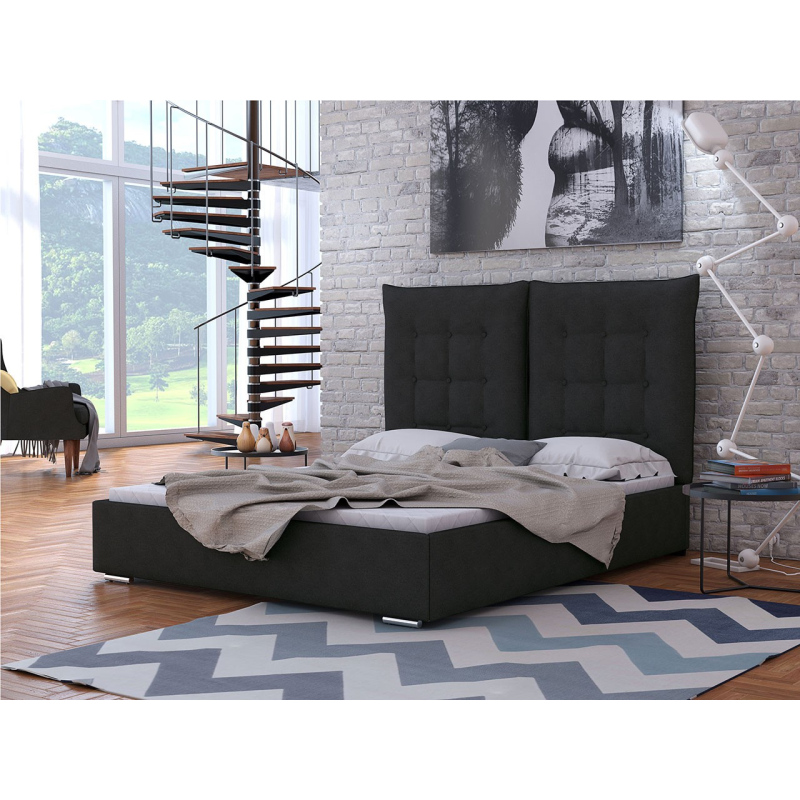 Čalúnená posteľ s vysokým čelom a úložným priestorom 160x200 DASSOW - tmavá šedá