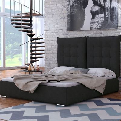 Čalúnená posteľ s vysokým čelom a úložným priestorom 140x200 DASSOW - tmavá šedá