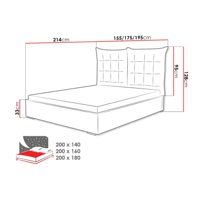 Čalúnená posteľ s vysokým čelom a úložným priestorom 180x200 DASSOW - tmavá šedá