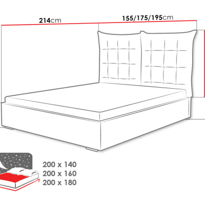 Čalúnená posteľ s vysokým čelom a úložným priestorom 180x200 DASSOW - modrá