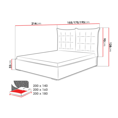 Čalúnená posteľ s vysokým čelom a úložným priestorom 180x200 DASSOW - modrá