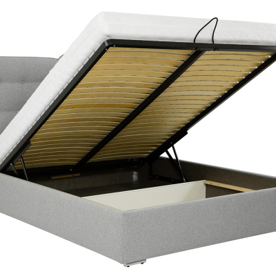 Čalúnená posteľ s vysokým čelom a úložným priestorom 140x200 DASSOW - šedá