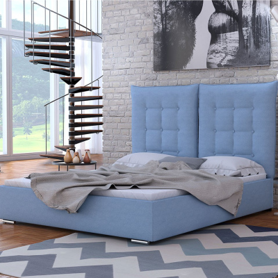 Čalúnená posteľ s vysokým sklápacím čelom 180x200 DASSOW - modrá