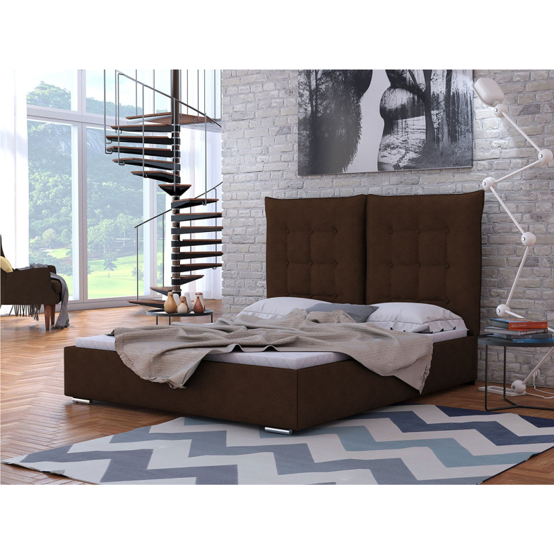 Čalúnená posteľ s vysokým sklápacím čelom 140x200 DASSOW - hnedá