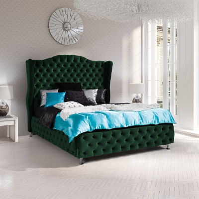 Čalúnená manželská posteľ 140x200 PLON - zelená