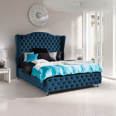 Čalúnená manželská posteľ 140x200 PLON - modrá