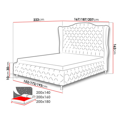 Čalúnená manželská posteľ 160x200 PLON - svetlá šedá