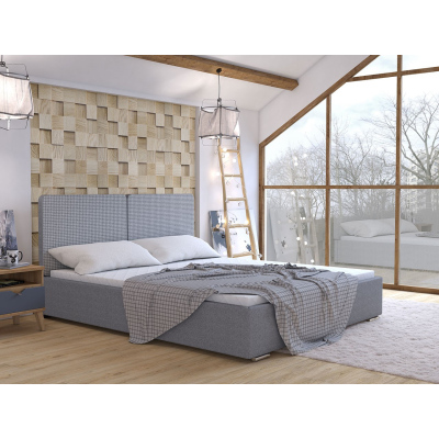 Čalúnená manželská posteľ s úložným priestorom 180x200 WILSTER - šedá / modrá