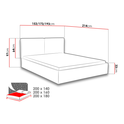 Čalúnená manželská posteľ 180x200 WILSTER - šedá / zelená