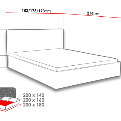 Čalúnená manželská posteľ 140x200 WILSTER - šedá / zelená