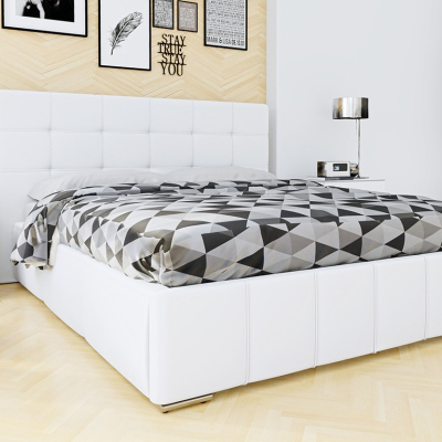 Manželská posteľ s úložným priestorom a roštom 180x200 MELDORF - biela eko koža