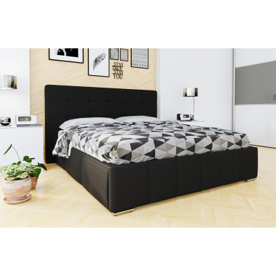 Manželská posteľ s úložným priestorom a roštom 140x200 MELDORF - čierna eko koža