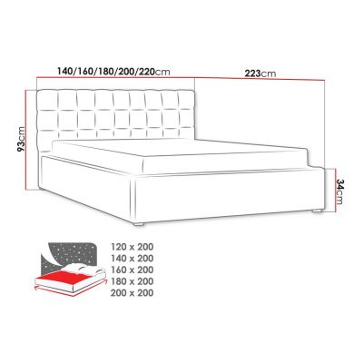 Manželská posteľ s úložným priestorom a roštom 140x200 WARNOW 2 - tmavá šedá