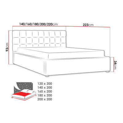 Manželská posteľ s úložným priestorom a roštom 140x200 WARNOW 2 - svetlá šedá