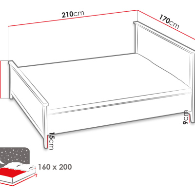 Manželská posteľ 160x200 PADBORG - borovica andersen / dub nash