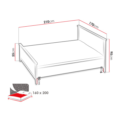 Manželská posteľ 160x200 PADBORG - borovica andersen / dub nash