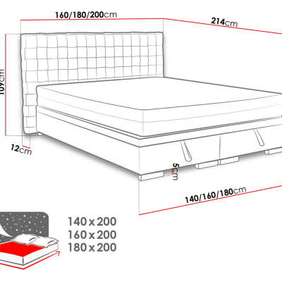 Čalúnená manželská posteľ s úložným priestorom 140x200 MARNE 2 - šedá