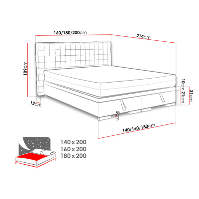 Čalúnená manželská posteľ s úložným priestorom 140x200 MARNE 2 - šedá