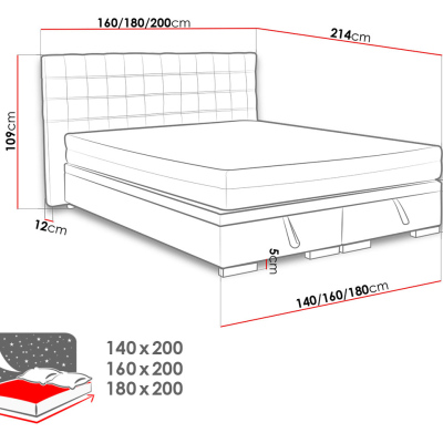 Čalúnená manželská posteľ s úložným priestorom 180x200 MARNE 1 - šedá