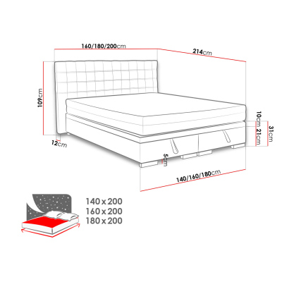 Čalúnená manželská posteľ s úložným priestorom 180x200 MARNE 1 - šedá