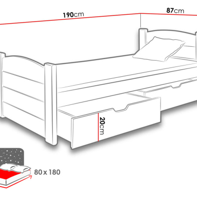 Jednolôžková posteľ 80x180 BRILON - jelša