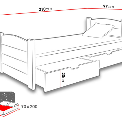 Jednolôžková posteľ 90x200 BRILON - jelša