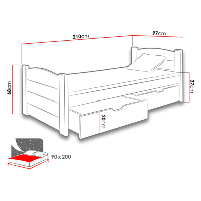 Jednolôžková posteľ 90x200 BRILON - jelša