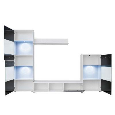 Obývacia stena s LED osvetlením HANDEWITT 2 - biela / lesklá čierna