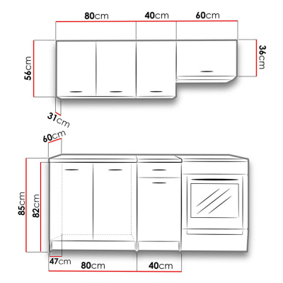 Kuchynská linka s LED osvetlením 120/180 cm MILLA - dub sonoma / béžová