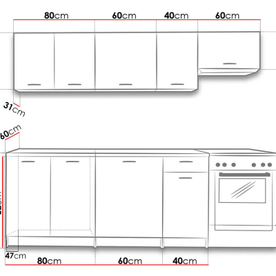 Kuchynská linka s LED osvetlením 180/240 cm MILLA - dub artisan / čierna