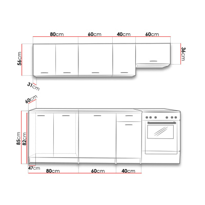 Kuchynská linka s LED osvetlením 180/240 cm MILLA - dub artisan / čierna