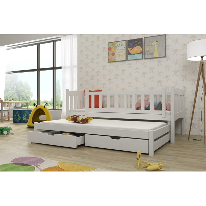 Detská posteľ s prístelkou a so zásuvkami ADINA - 80x160, biela
