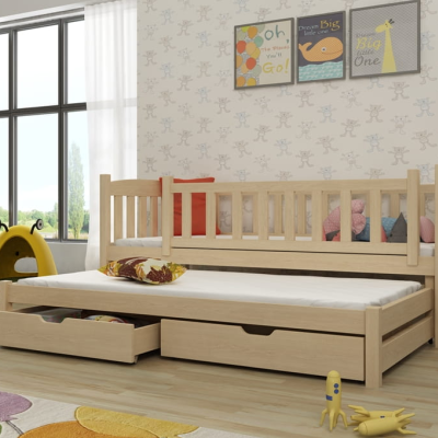 Detská posteľ s prístelkou a so zásuvkami ADINA - 80x160, borovica