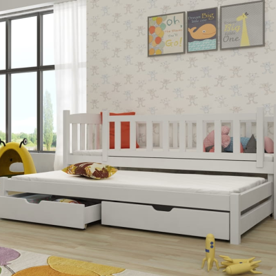 Detská posteľ s prístelkou a so zásuvkami ADINA - 80x200, biela